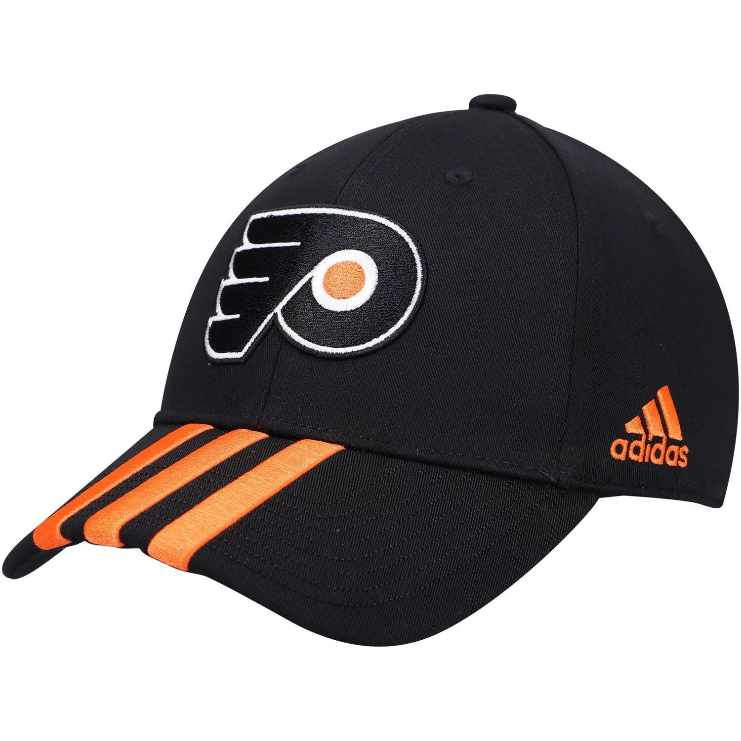 قبعة adidas Philadelphia Flyers للرجال باللون الأسود قابلة للتعديل بثلاثة خطوط