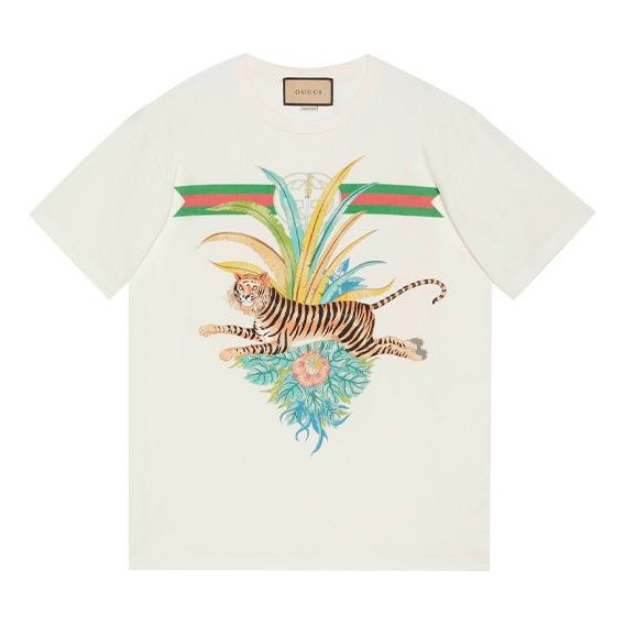 تي شيرت GUCCI SS22 GG للرجال تي شيرت Tiger Cotton "أبيض"، أبيض