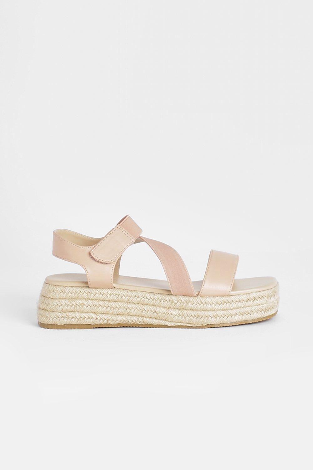 Boohoo Square Toe Flat Sports Sandals, Nude