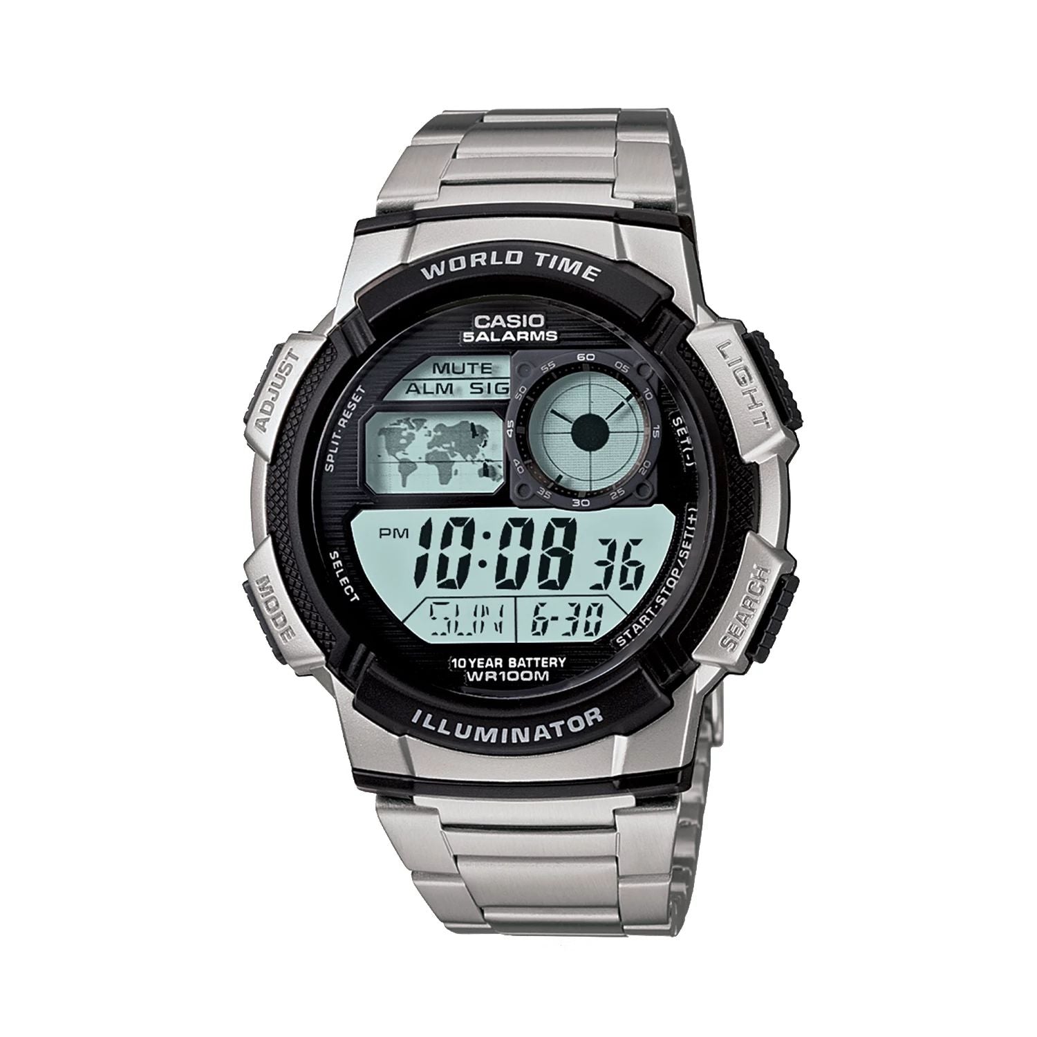 Men's Illuminated Stainless Steel Digital Chronograph Watch - AE1000WD-1AV Casio