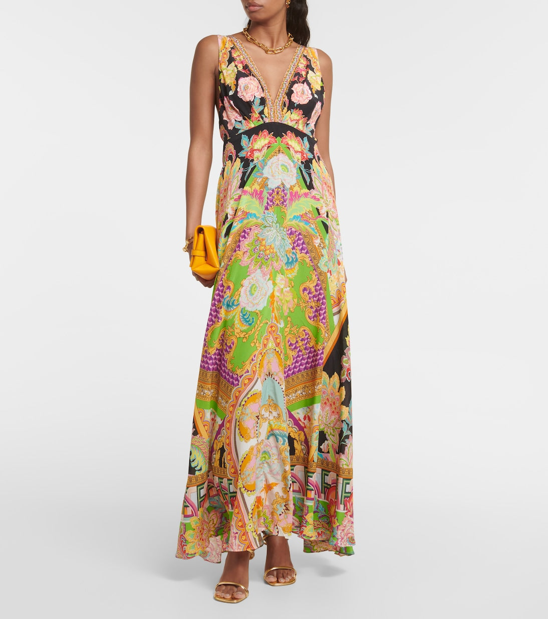 Silk maxi dress with Camilla print, multicolor