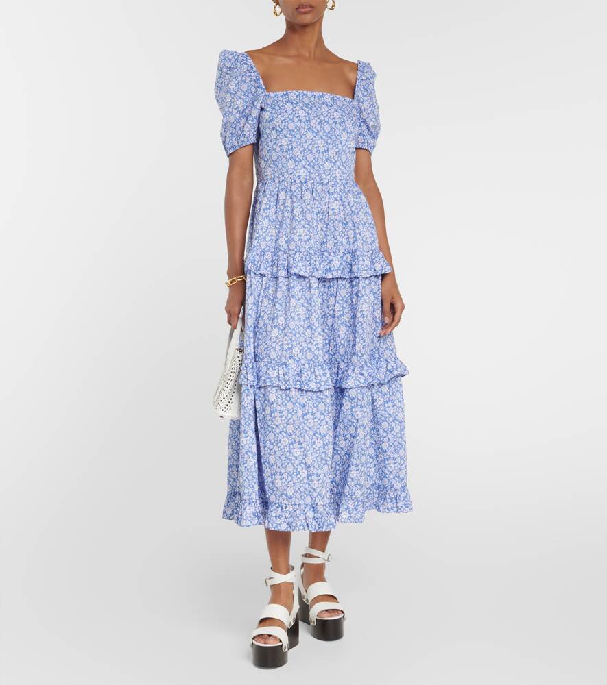 POLO RALPH LAUREN Off Shoulder Floral Cotton Maxi Dress, Blue