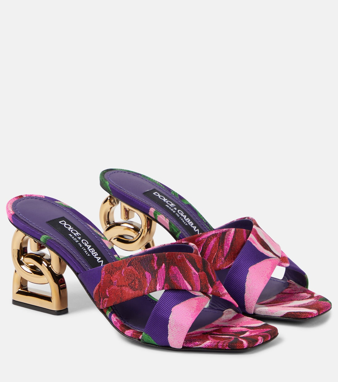 Dolce&Gabbana Jacquard Mules with Floral Print, Multicolor