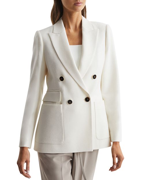 Larsson double-breasted jacket in REISS twill, White