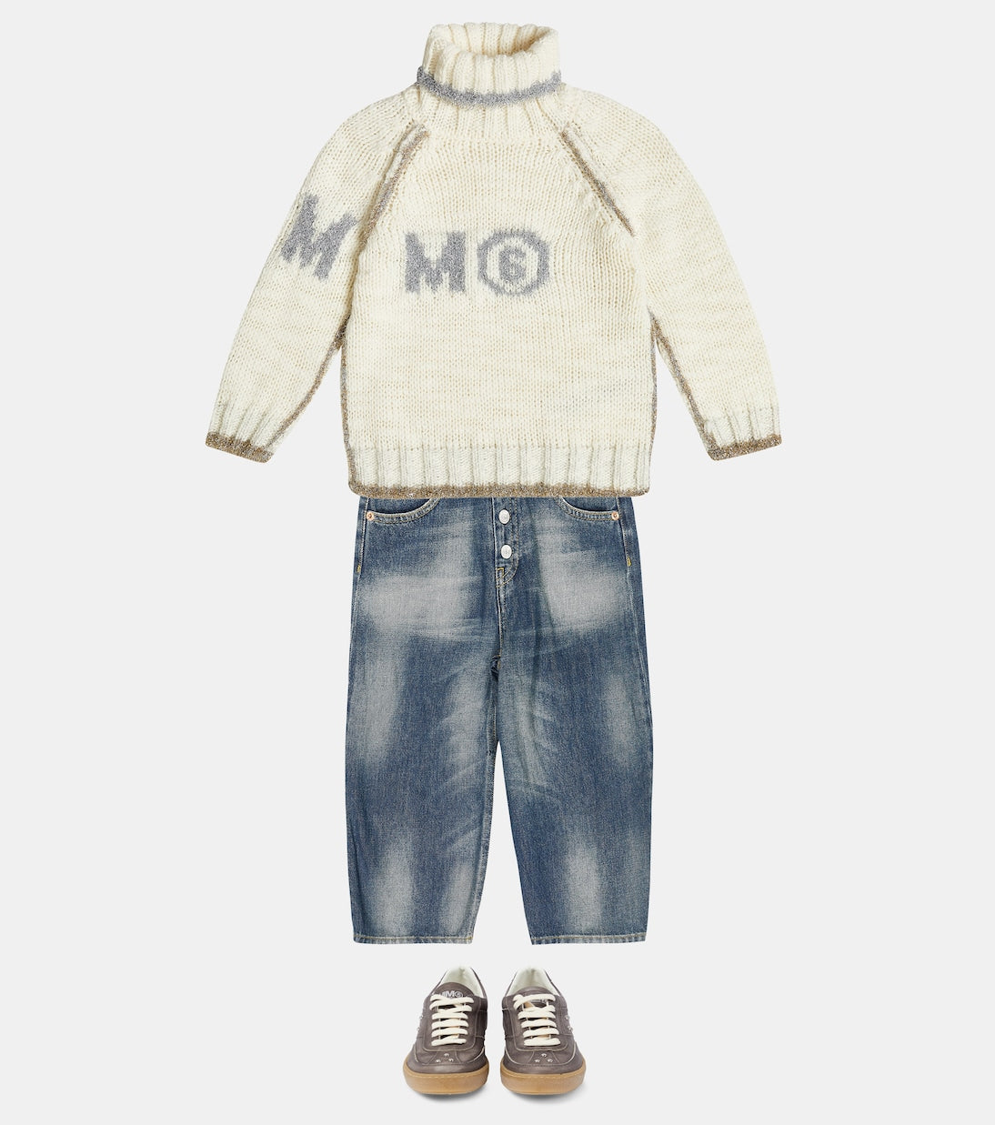 حذاء رياضي مقلد مع مسامير Mm6 Maison Margiela Kids، بني