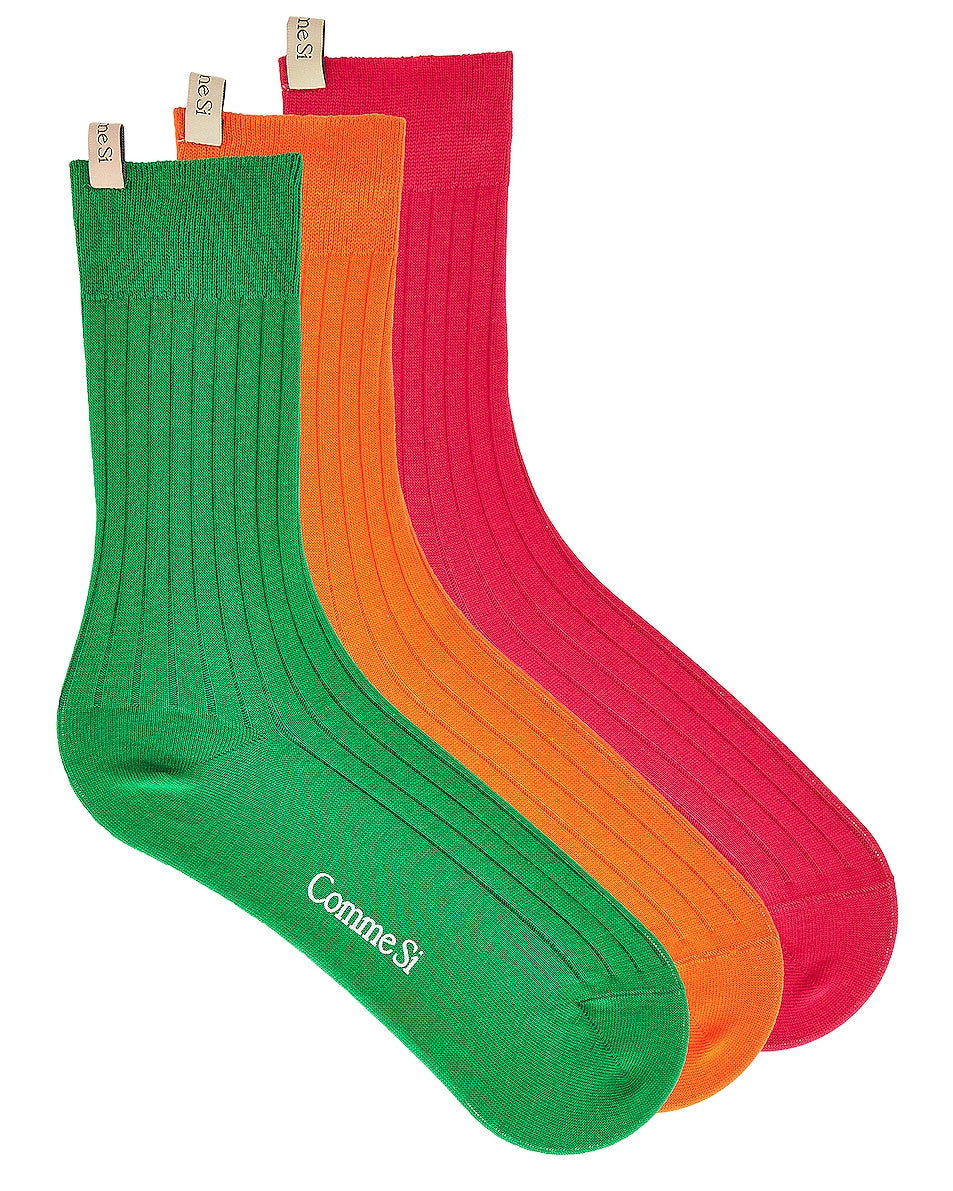 Comme Si X FWRD The Yves Trio Socks, Tangerine, Hot Pink, & Lime Green