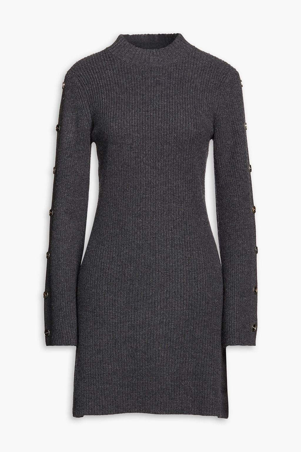 SANDRO wool and cashmere embellished mini dress, anthracite