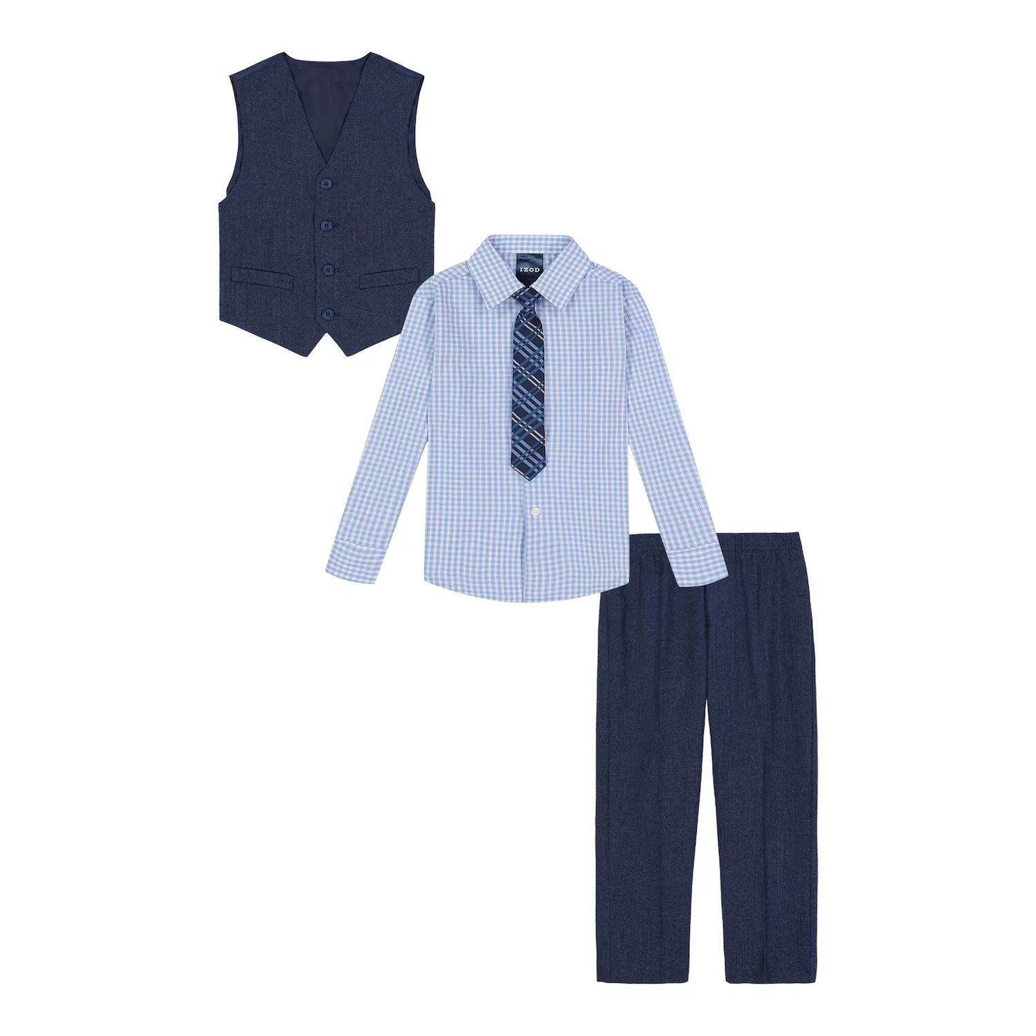 Set of vest, shirt, trousers and tie IZOD for boys 4–12 years old IZOD, blue