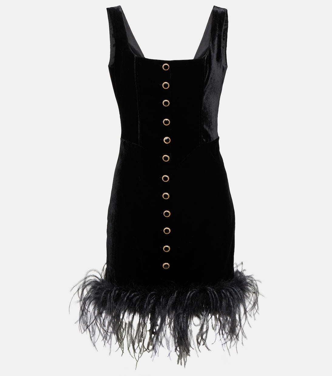 Alessandra Rich velvet mini dress with feathers, black