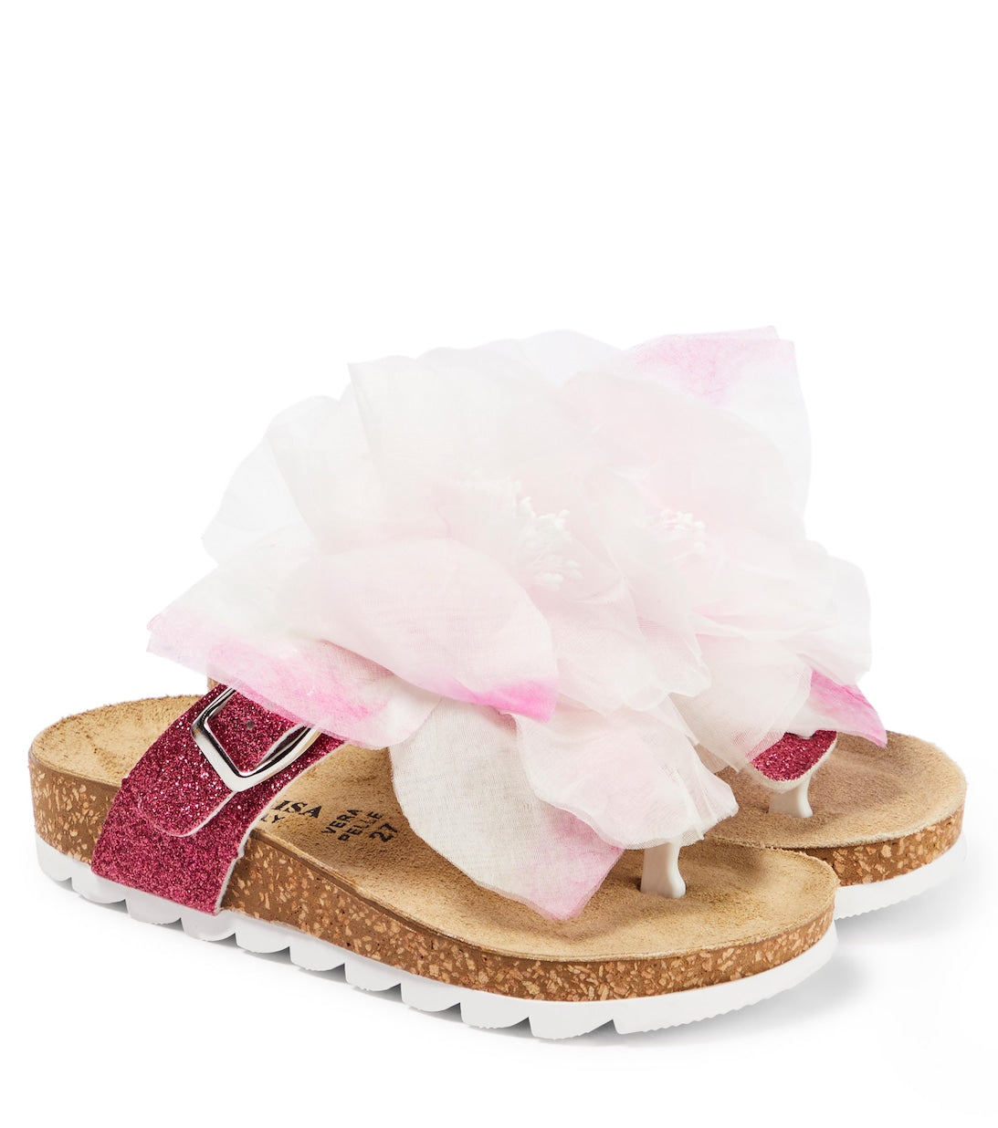 Monnalisa strappy sandals with floral applique, pink