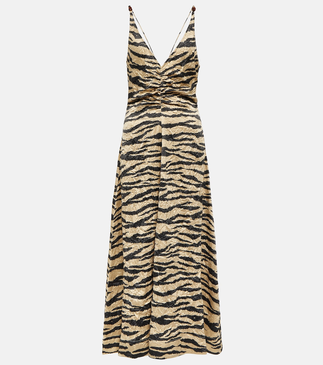 Satin midi slip dress with GANNI print, neutral