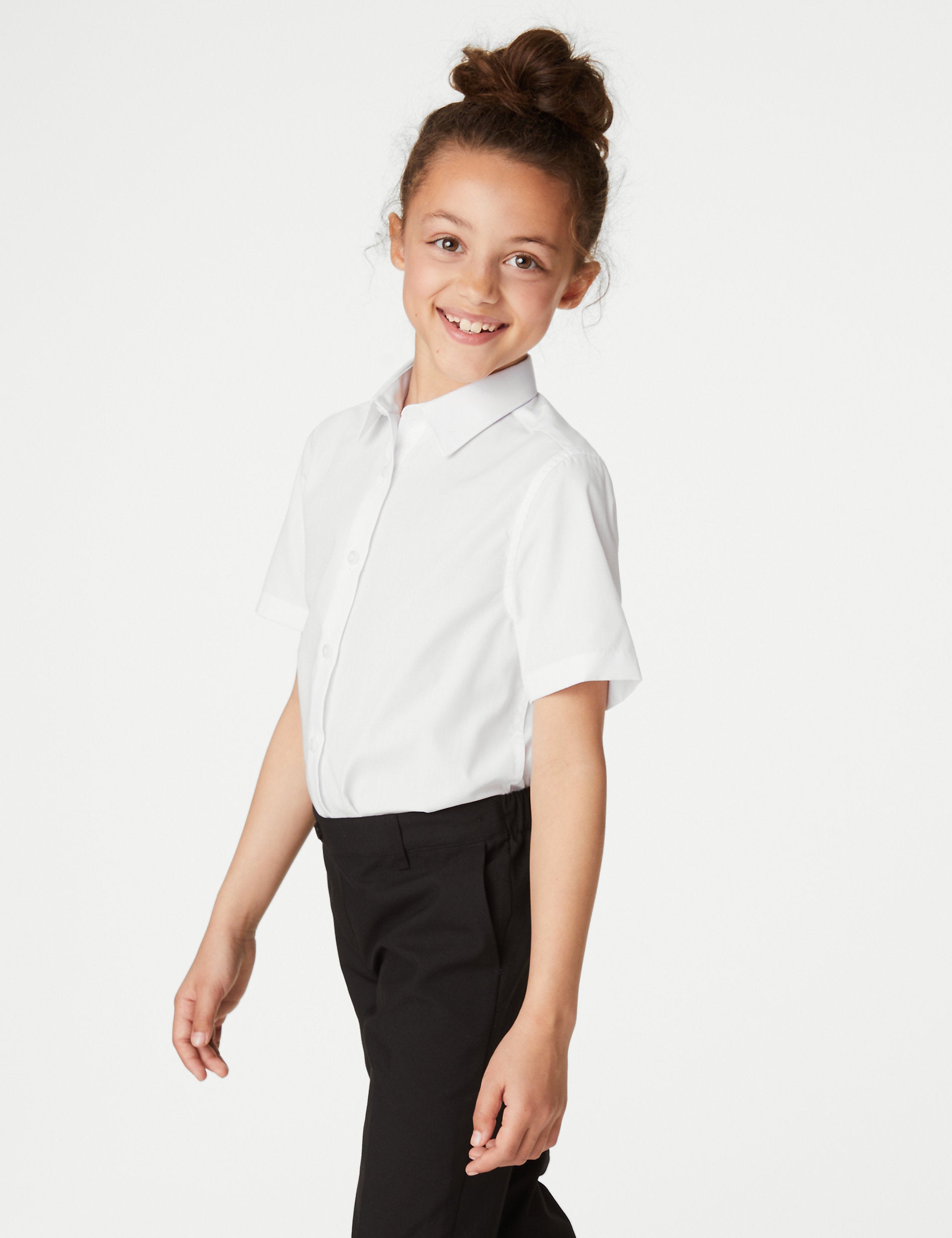 3 pairs of long school shirts for girls (4-18 years old) easy to iron Marks & Spencer, white