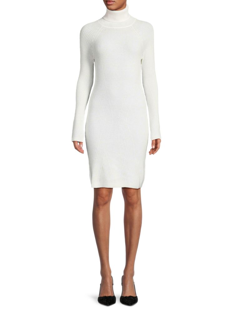 Qi Cashmere Ribbed Cashmere Turtleneck Dress, Twill