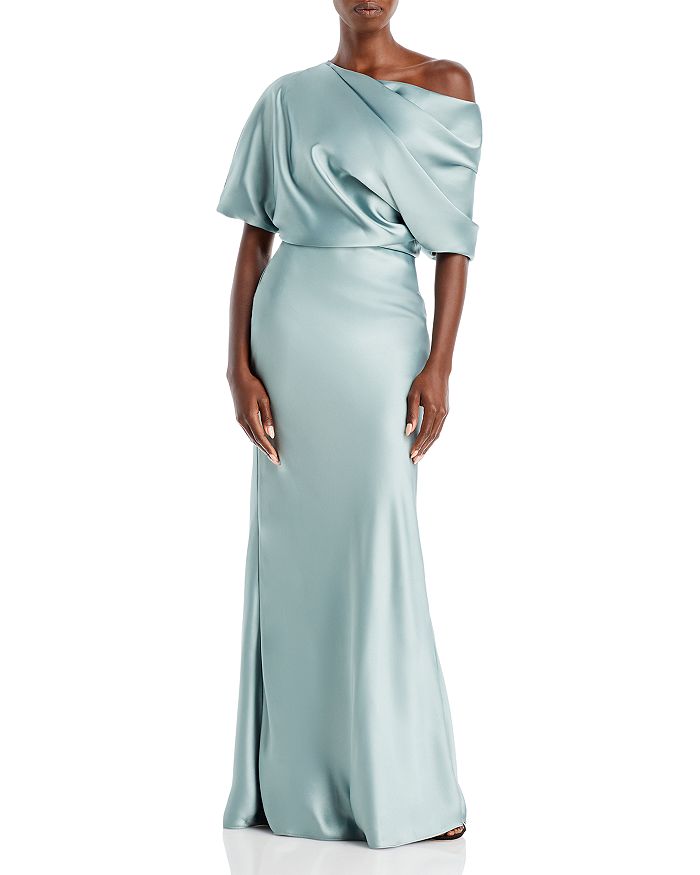 Amsale One Shoulder Draped Satin Dress