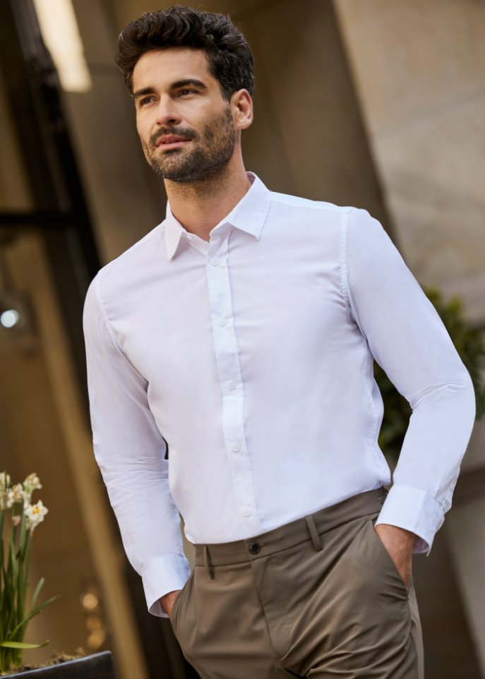 قميص Bpc Selection Slim Fit Stretch، أبيض