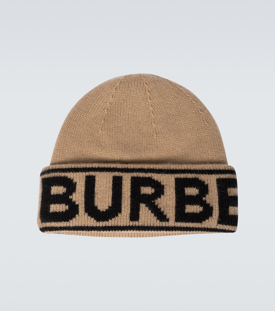 Cashmere intarsia hat with Burberry logo, beige