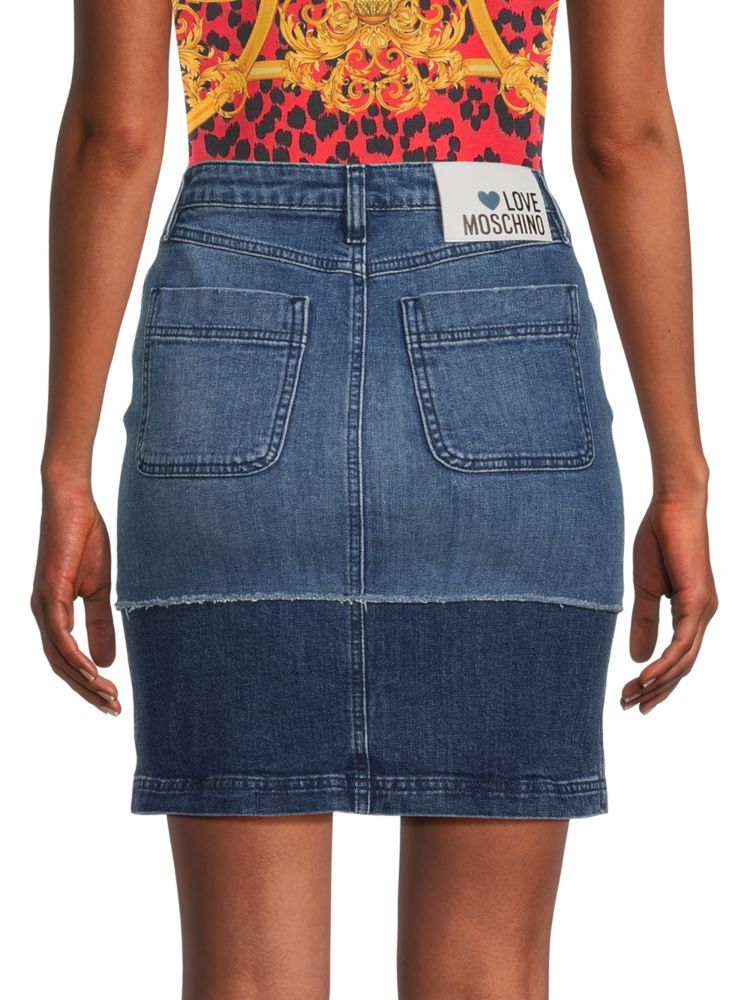 Love Moschino patchwork denim miniskirt, blue