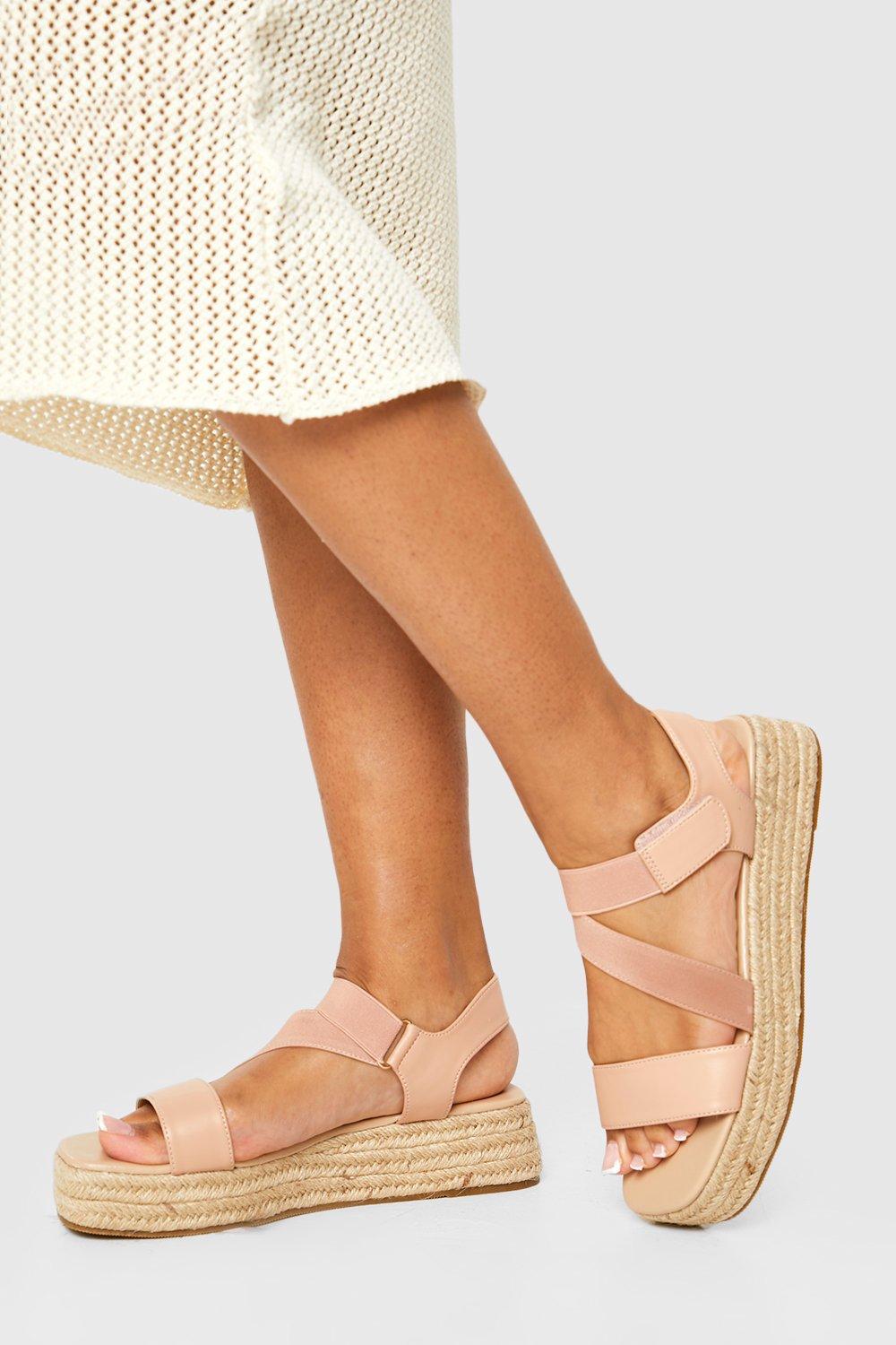 Boohoo Square Toe Flat Sports Sandals, Nude