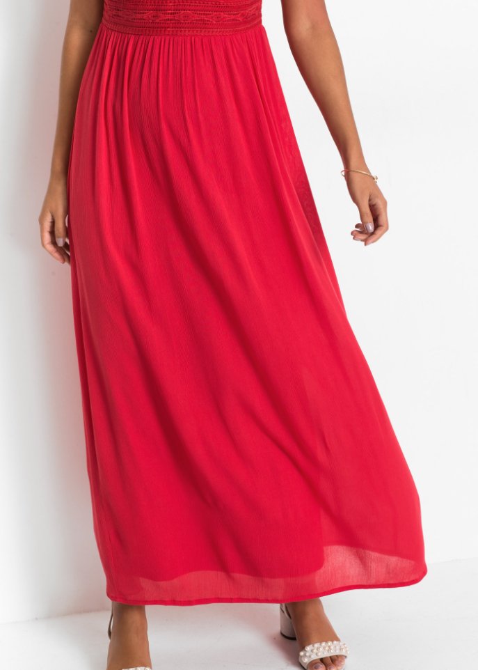 Summer maxi dress with Bodyflirt lace, red