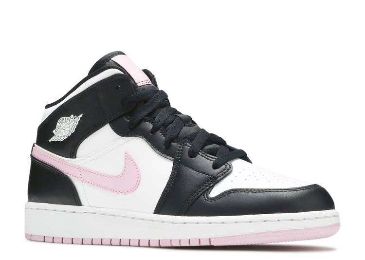 حذاء رياضي AIR JORDAN 1 MID GS 'WHITE LIGHT ARCTIC PINK'، باللون الأبيض