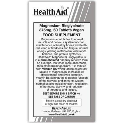 Vegan Magnesium Bisglycinate Tablets, 60 Pieces, Healthaid