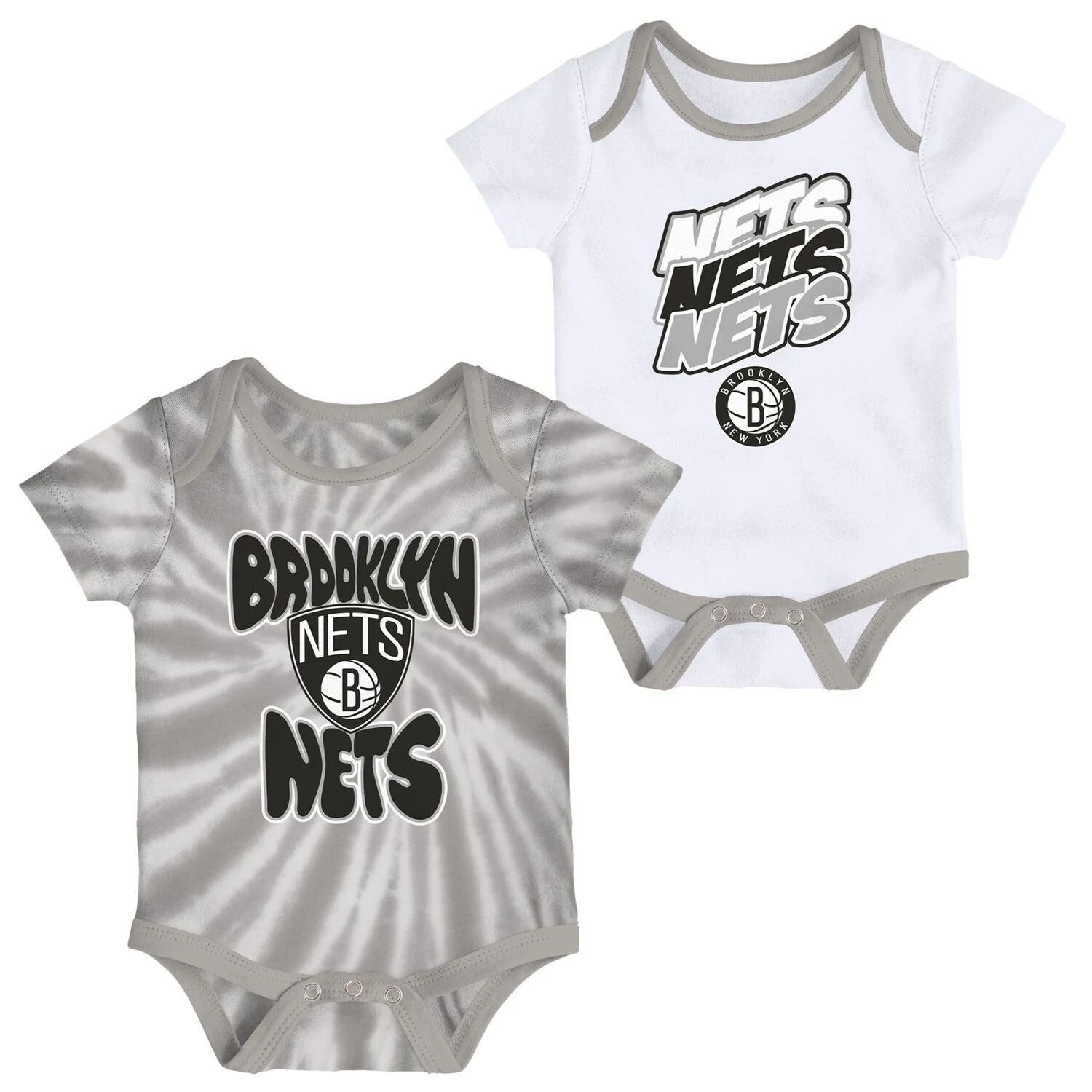 Brooklyn Nets Infant Tie Dye Two Piece Set in White/Grey Outerstuff