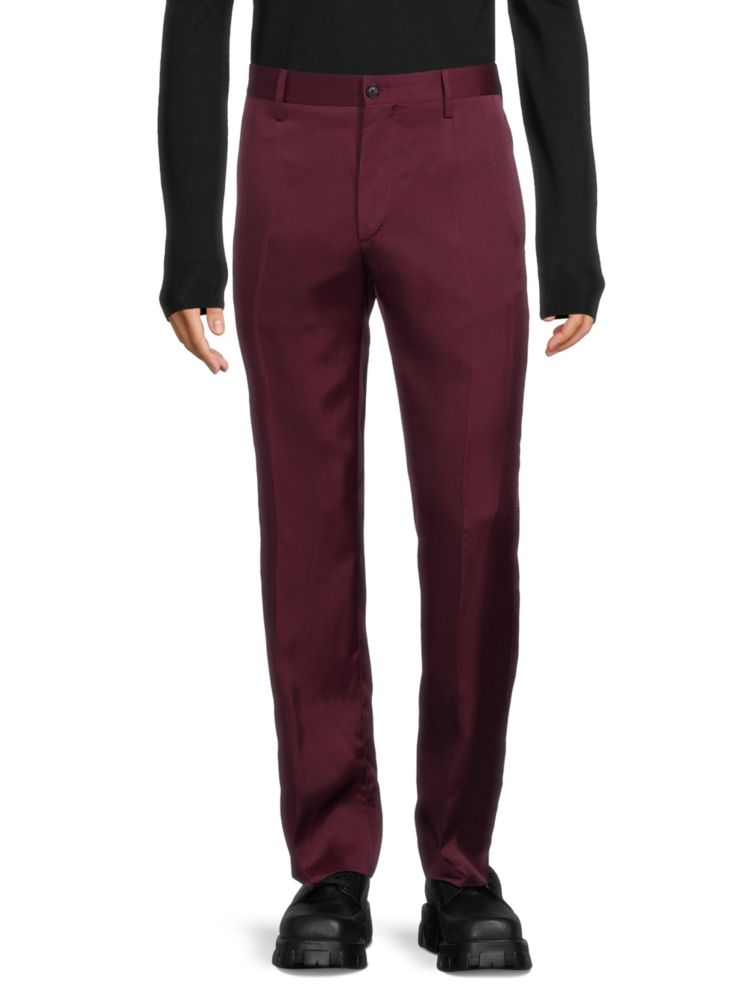 Versace Formal Silk Blend Skinny Pants, Dark Red