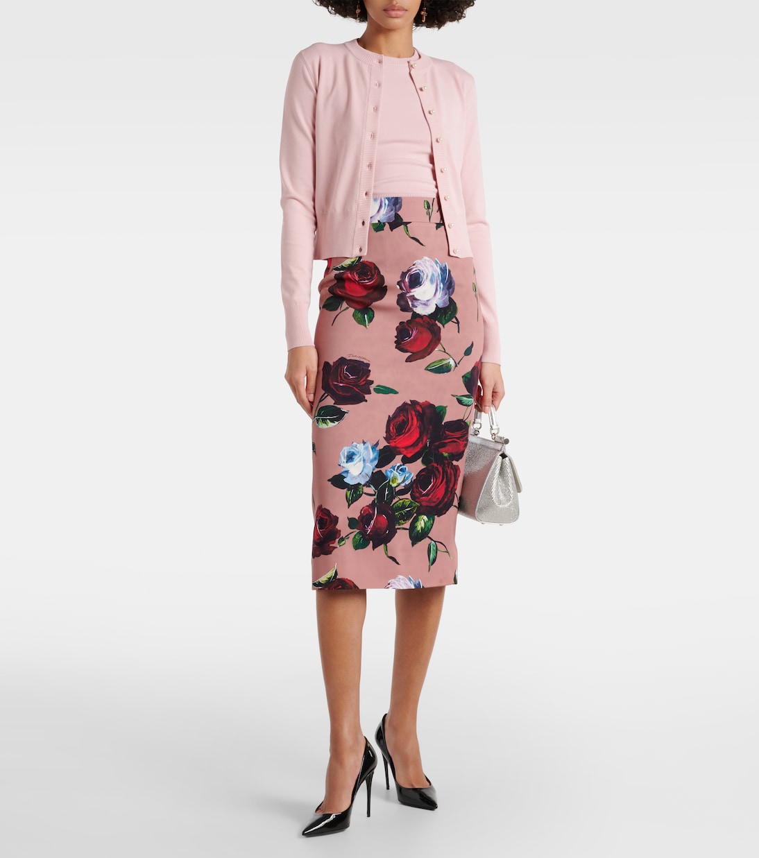 Charmeuse floral midi skirt Dolce&Gabbana, pink