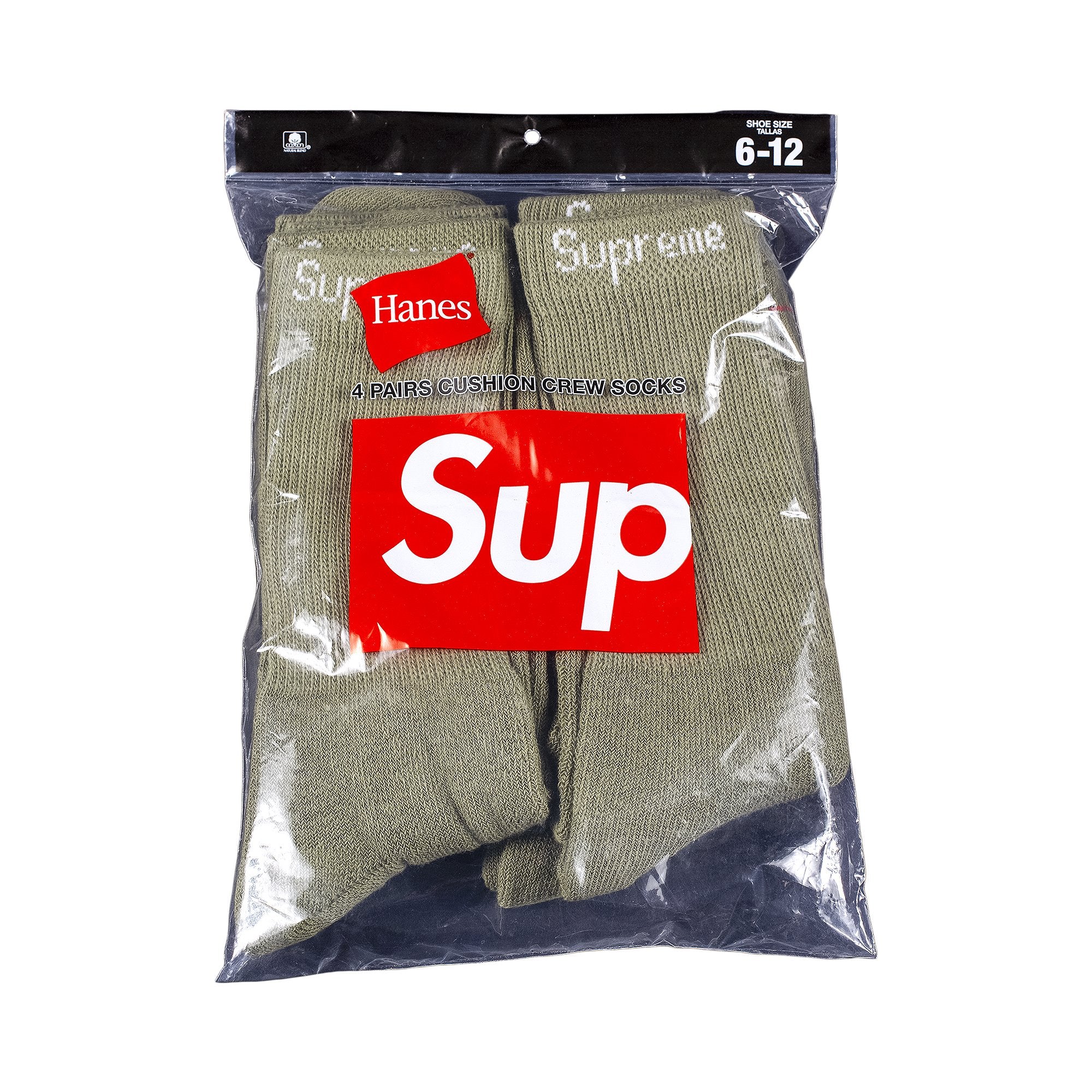 جوارب Supreme x Hanes Crew (4 قطع)، زيتوني