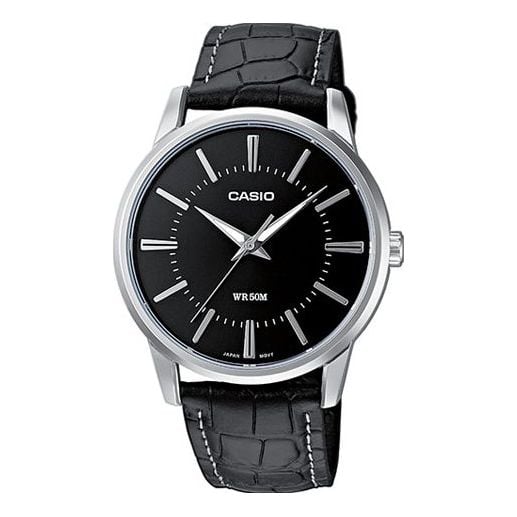 Casio Fashion Stylish Business Leather Strap Analog Watch 'Black Silver', black