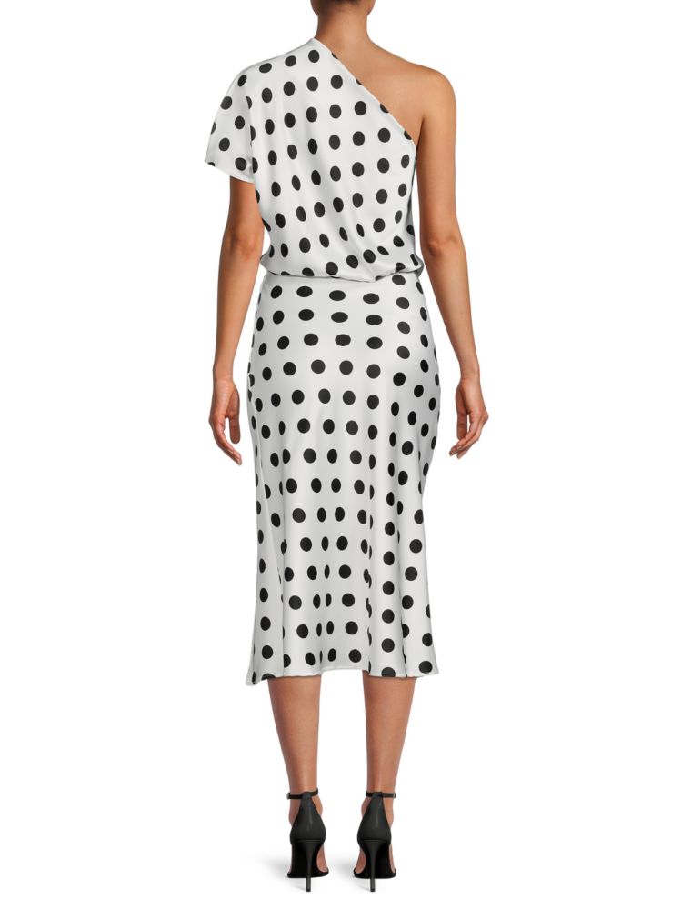 One-shoulder midi blouson dress with Renee C. print, white