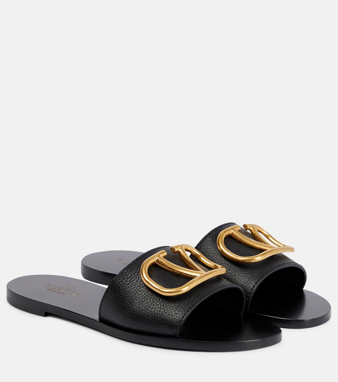 Leather slides with V logo Valentino Garavani, black