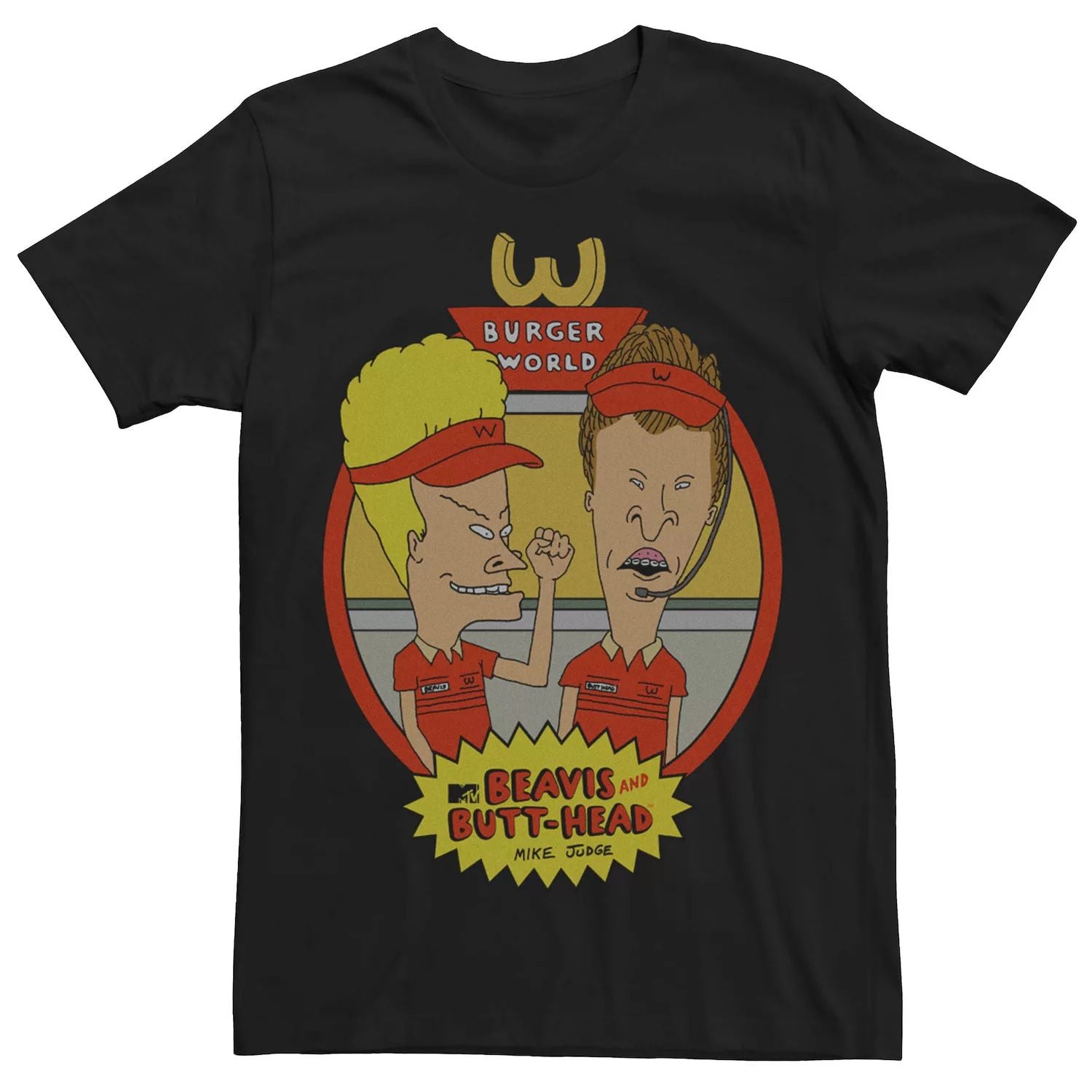 Men's Beavis And Butthead Burger World Circle Framed Poster T-Shirt Licensed Character