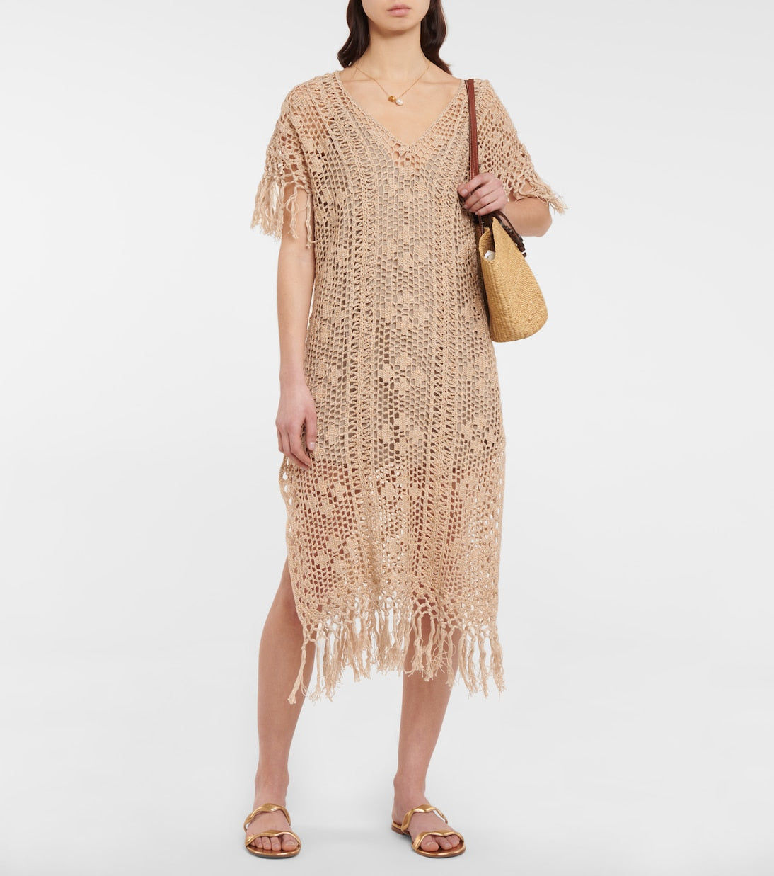 Anna Kosturova crochet savannah maxi dress, metallic