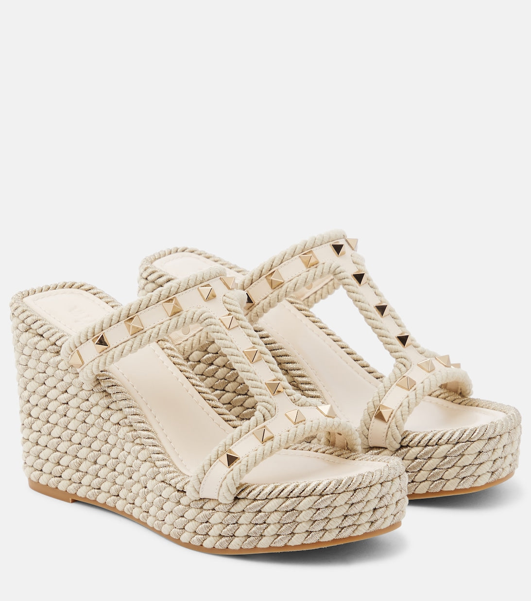 Valentino Garavani Rockstud Wedge Sandals, Neutral