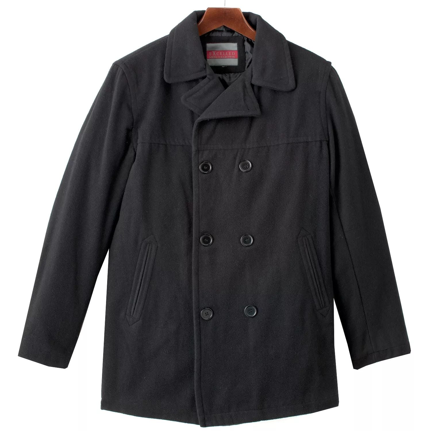 Excelled Men's Wool Blend Peacoat, Black