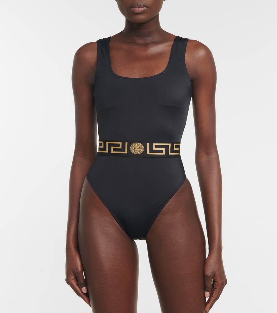 Greca swimsuit with VERSACE print, black