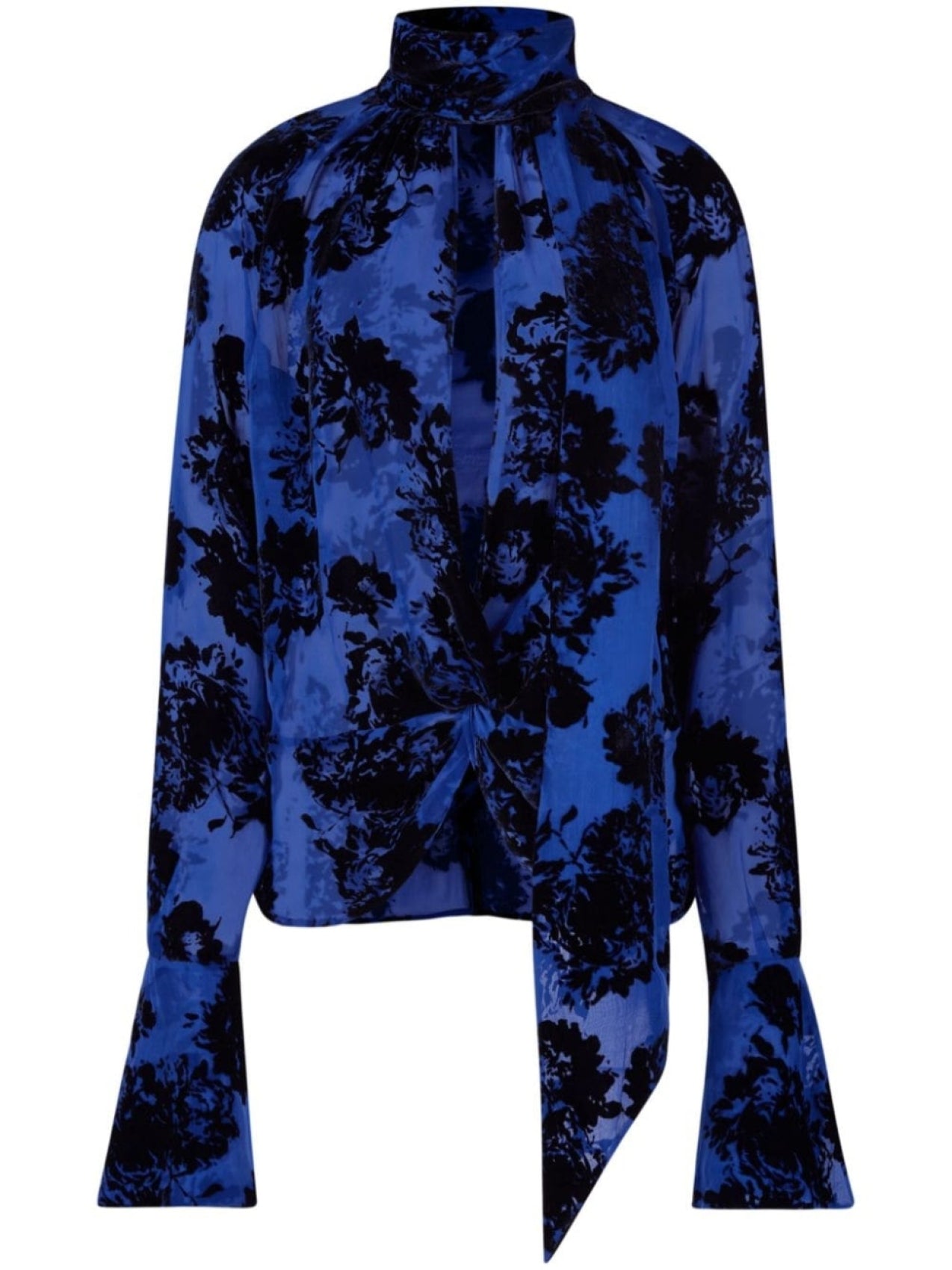 Nina Ricci Bow Floral Print Blouse Blue