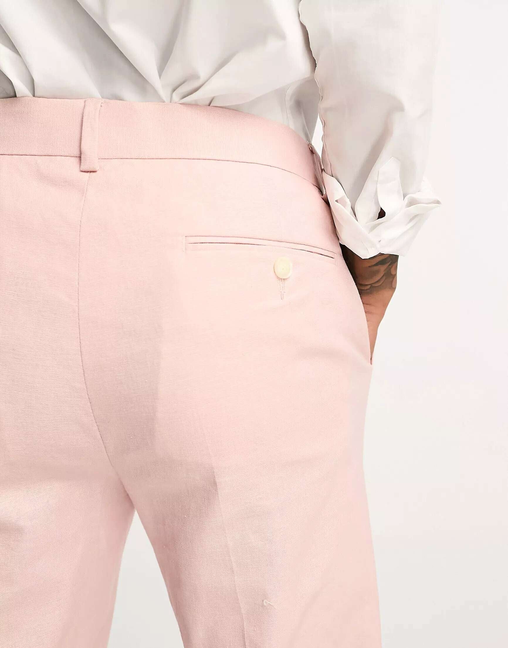 ASOS Super Skinny Linen Pants in Pastel Pink