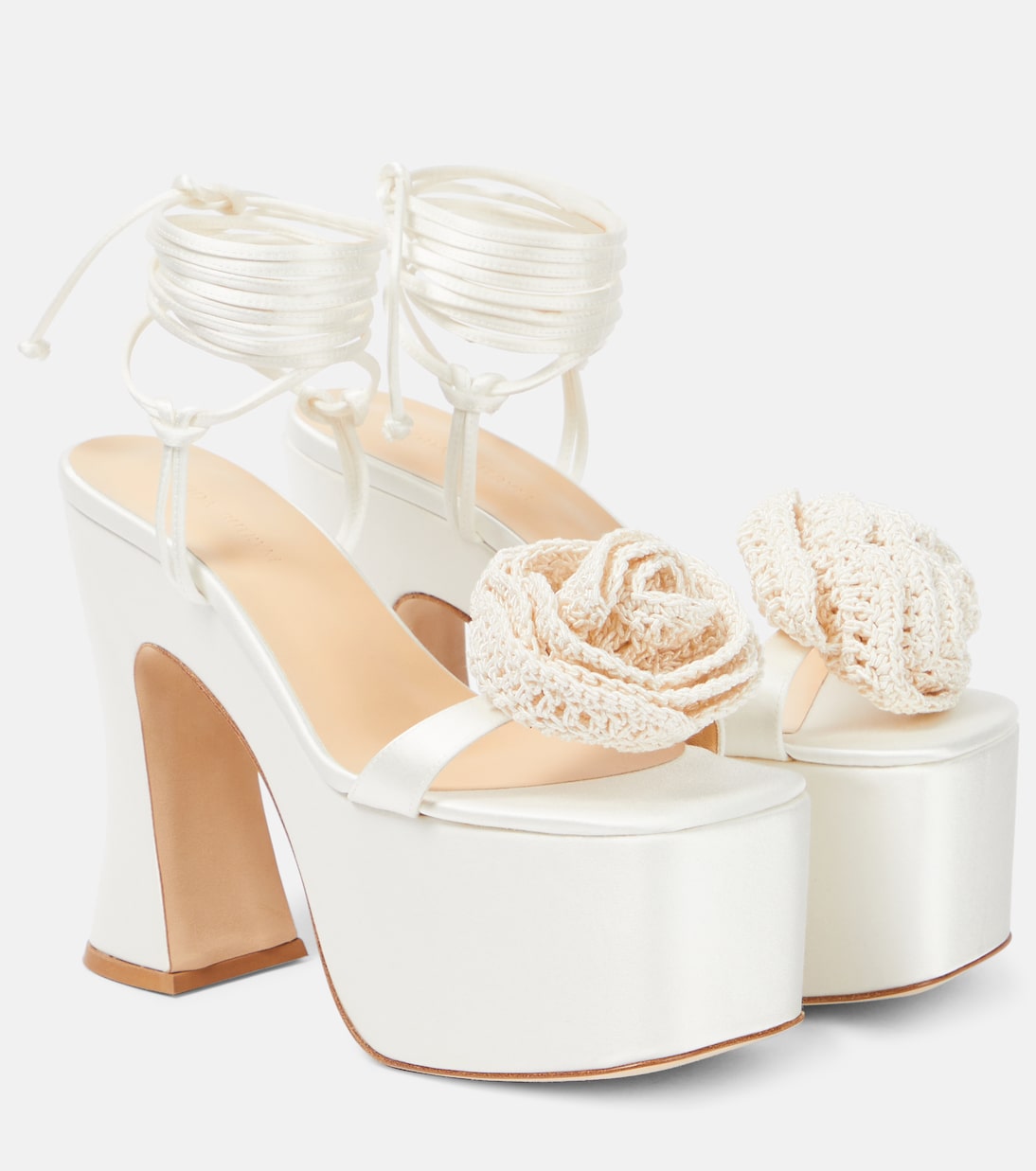 Magda Butrym satin platform sandals with floral appliqué, white