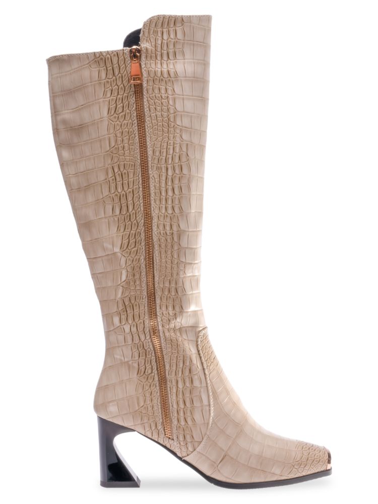 Lady Couture Crocodile Embossed London Tall Boots in Bone