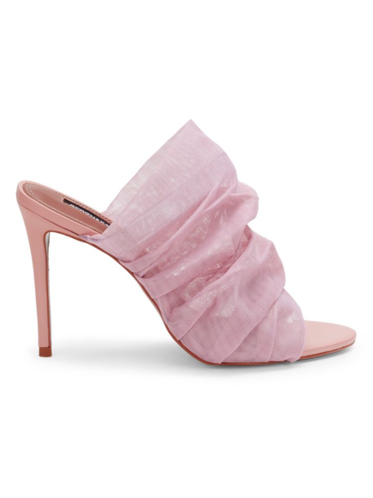 Bcbgmaxazria Sarani Mesh Pleated Mules with Heel Heels in Blush Mesh