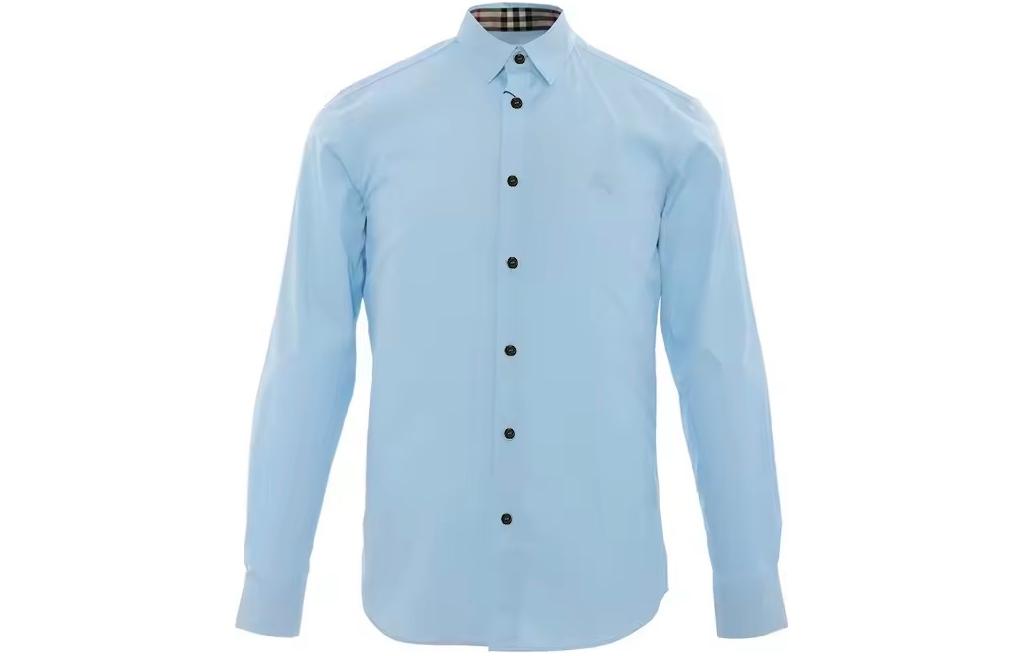 Men's Single Breasted Long Sleeve Notched Collar Shirt Light Blue Burberry Light Blue