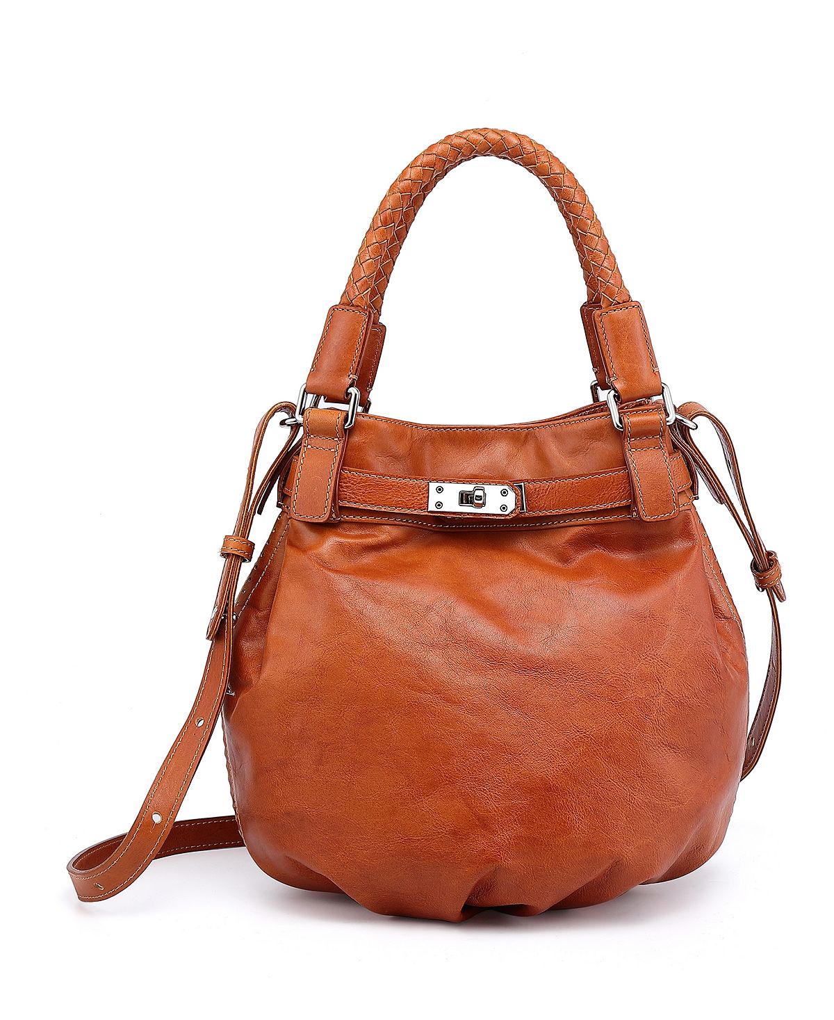 Women's bucket bag made of genuine leather with pumpkin OLD TREND