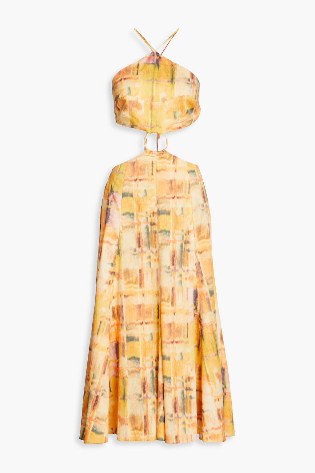 Nadeesha Linen Blend Cutout Midi Dress with CULT GAIA Print, Yellow