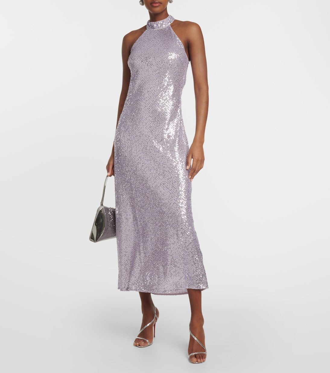 Rixo Sequin Halter Neck Zuri Maxi Dress, Purple