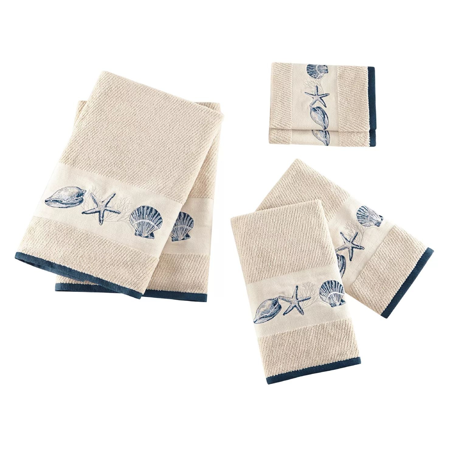 Madison Park Nantucket Set of 6 Embroidered Jacquard Coastal Towels