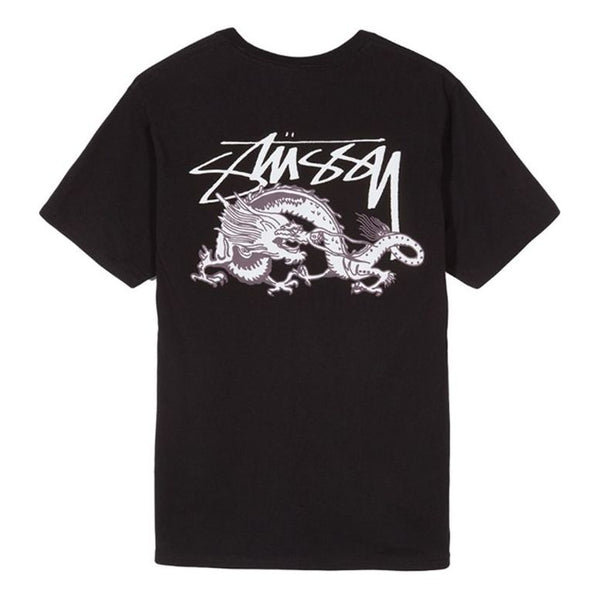 تي شيرت Stussy Dynasty Classic Dragon Printed Short Sleeve للجنسين باللون الأسود، أسود