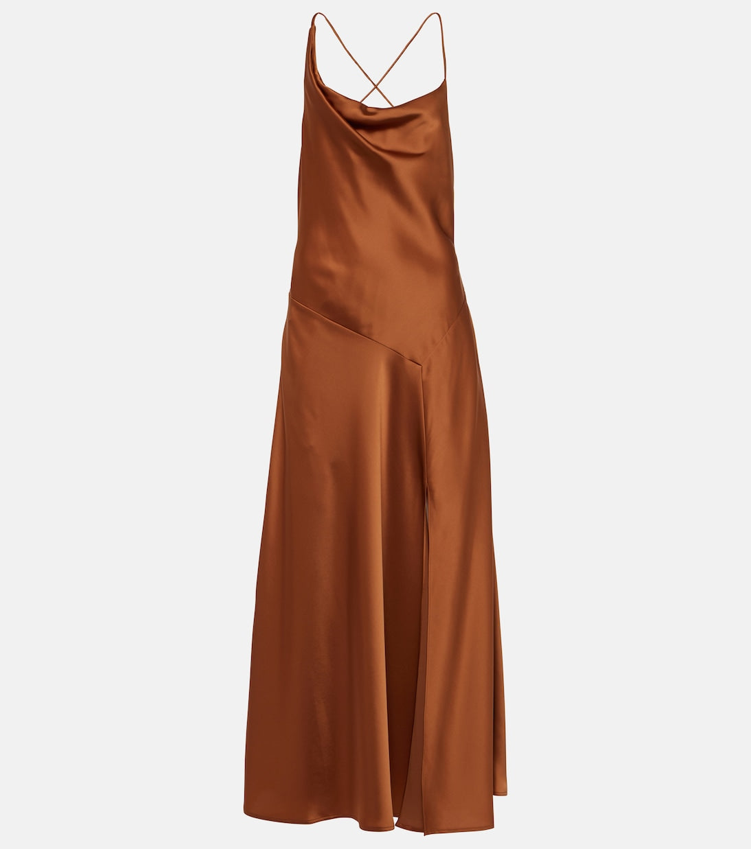 Polo Ralph Lauren Asymmetrical Satin Maxi Dress, Brown