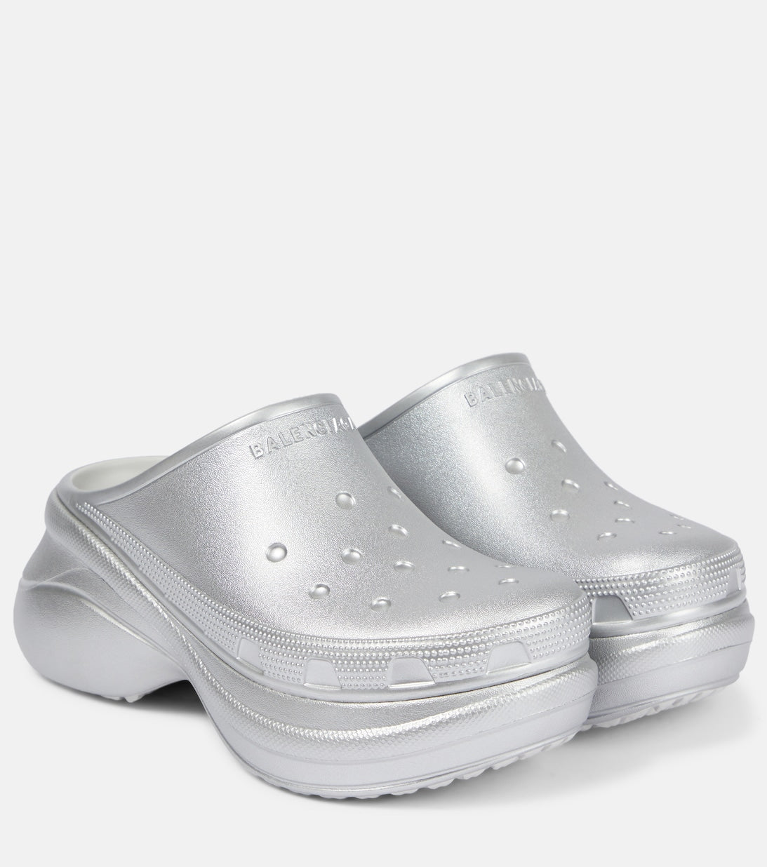 x Crocs Balenciaga platform slides, silver